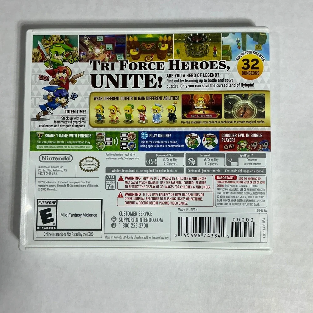 The Legend of Zelda Tri Force Heroes Nintendo 3DS Video Game CTR-P-EA3E Case